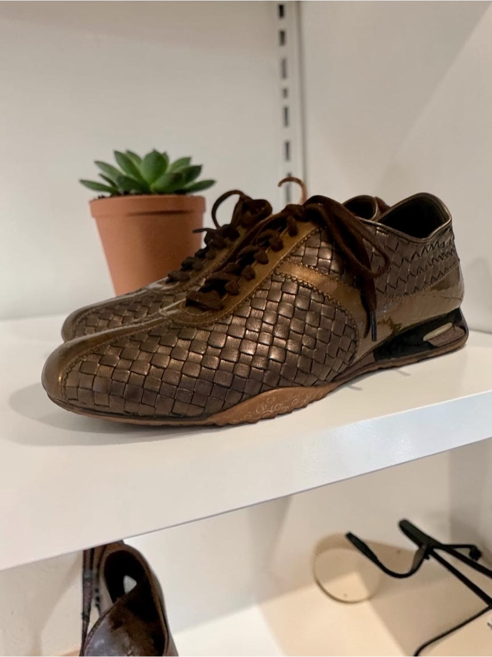 Cole Haan New Bronze Woven Leather Lace-Up Sneakers
